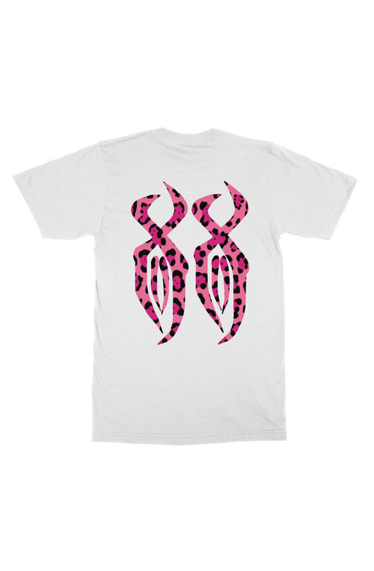 White “Pink Cheetah” Tee