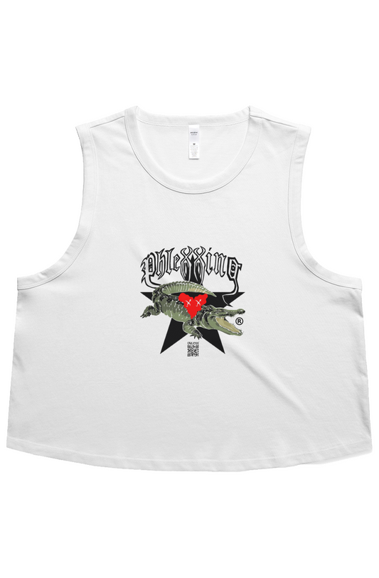 White “Bayou Gator” Crop Tank