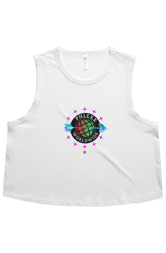 White “Worldwide” Crop Tank