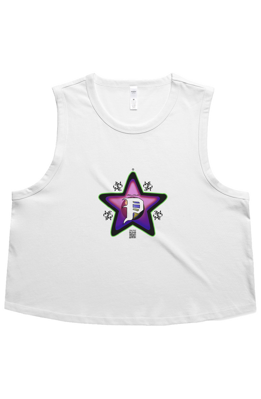 White “Pink Star” Crop Tank