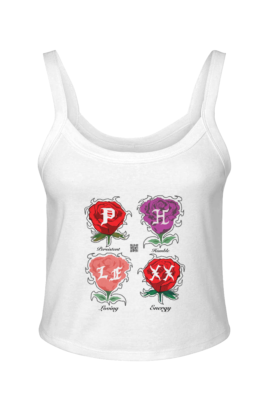 White “ Phlexx Roses” Spaghetti Strap Tank