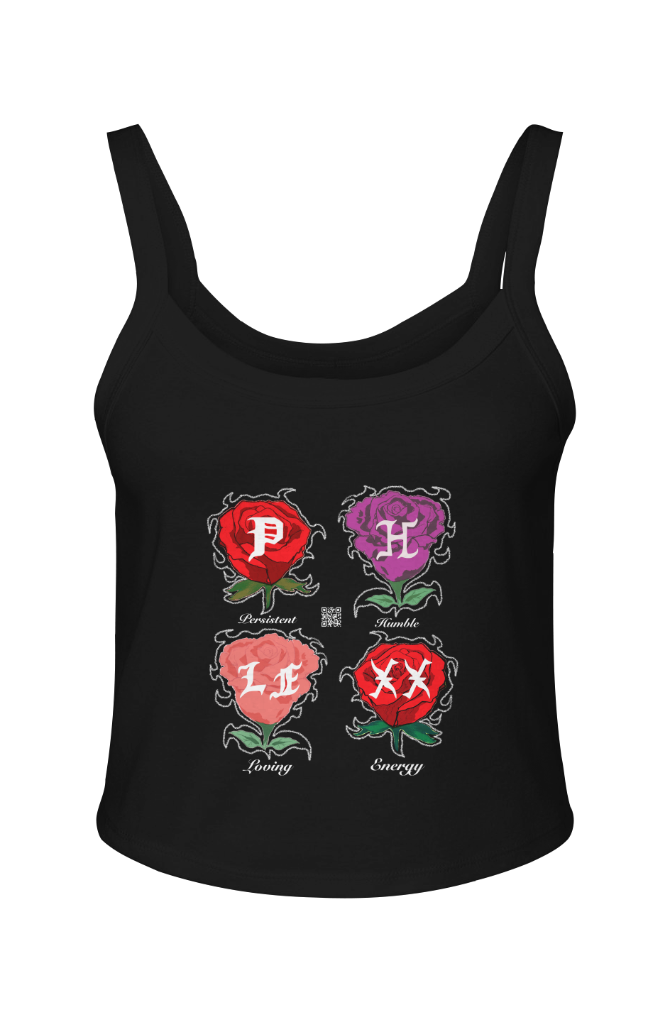 Black “Phlexx Roses” Spaghetti Strap Tank