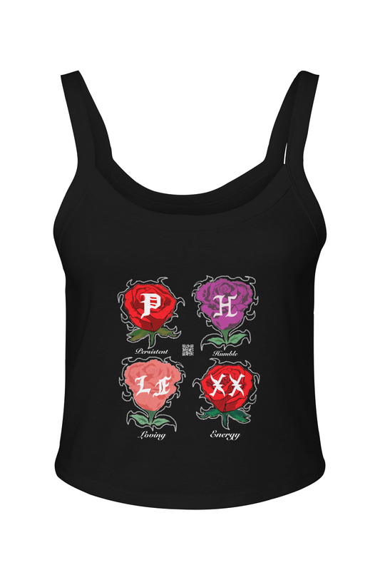 Black “Phlexx Roses” Spaghetti Strap Tank
